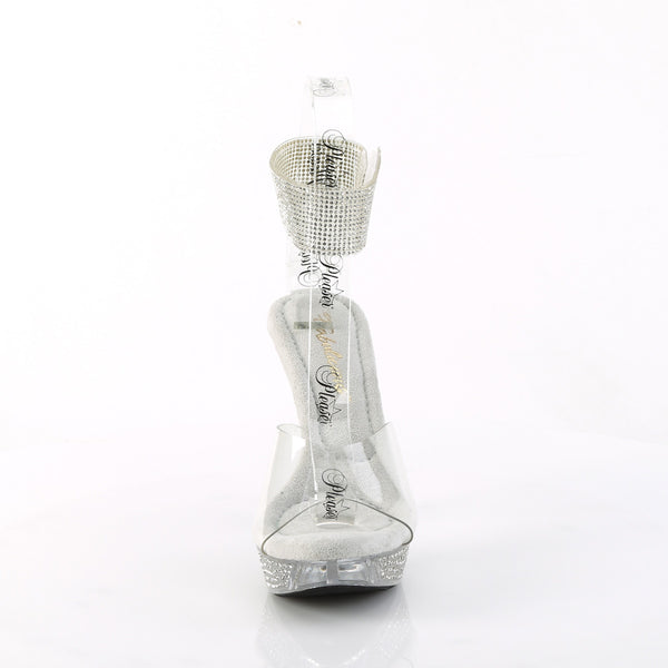 ELEGANT-442 Plateau Pantoletten - Transparent Glitzer | Pleaser