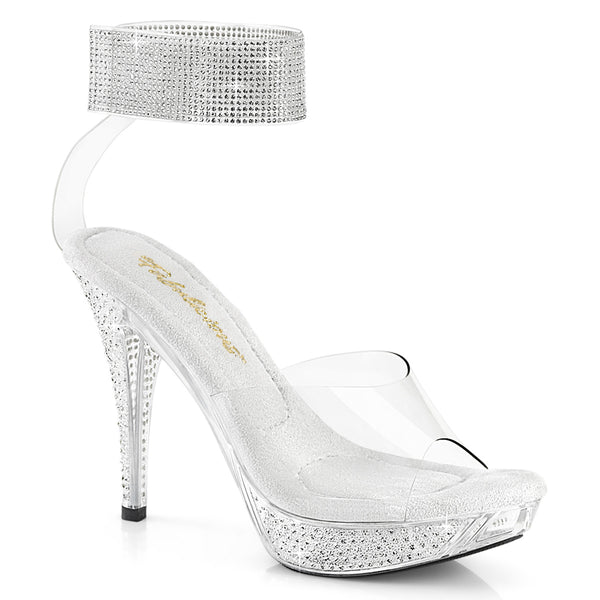ELEGANT-442 Plateau Pantoletten - Transparent Glitzer | Pleaser