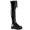 EMILY-375 Plateau Overknee Stiefel Schnürung Lack schwarz | DemoniaCult