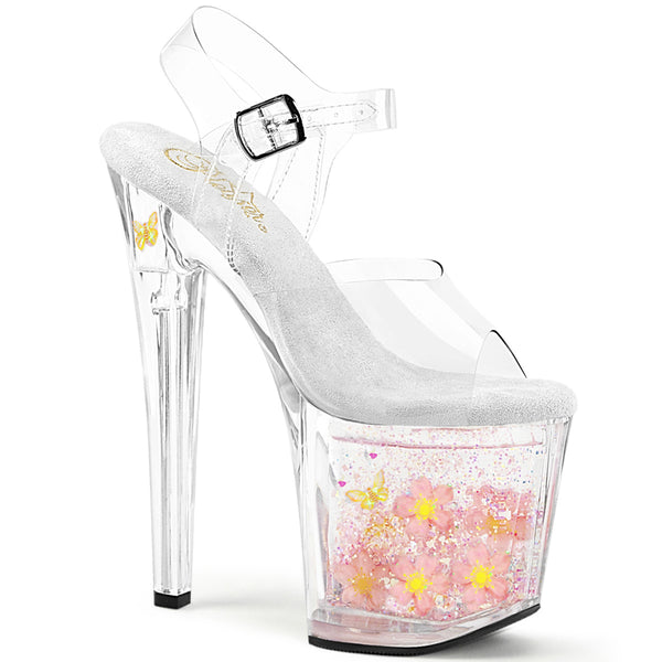 ENCHANT-708AQUA-01 Plateau Sandaletten - Transparent Blumen im Plateau von Pleaser