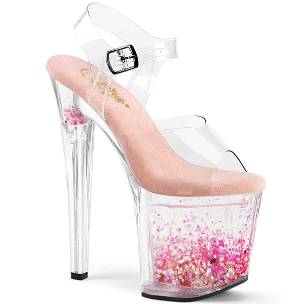ENCHANT-708AQUA-03 Plateau Sandaletten - Transparent Rosa Sohle mit Herzen im Plateau von Pleaser