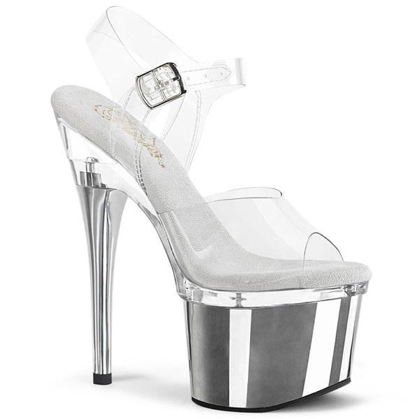 ESTEEM-708 Plateau Sandaletten PVC durchsichtig Silber von Pleaser