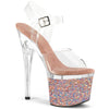 ESTEEM-708LG Plateau Sandaletten - PVC durchsichtig Beige mit bunten Steinchen von Pleaser