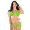 Neongrünes funkelndes Flammen Strass String Bikini Set von Pleaser Dancewear