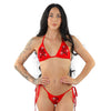 Rotes funkelndes Totenkopf Strass String Bikini Set | Pleaser Dancewear