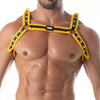 Gelbes Neoprene Bulldog Harness mit markantem Glanz von TOF Paris