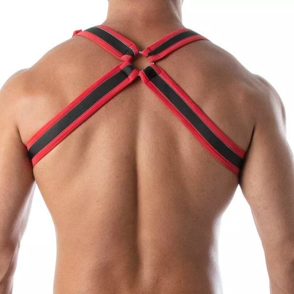 Rotes verführerisches Neopren Harness für maskuline Akzente von TOF Paris – Ansicht 3