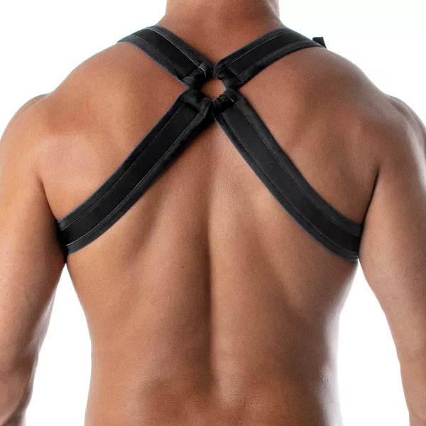 Schwarzes verstellbares Neopren Harness mit reflektierenden Akzenten von TOF Paris – Ansicht 3