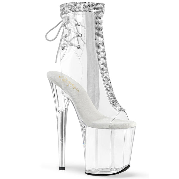 FLAMINGO-1018C-2RS Plateau Stiefeletten Transparent mit Strass von Pleaser