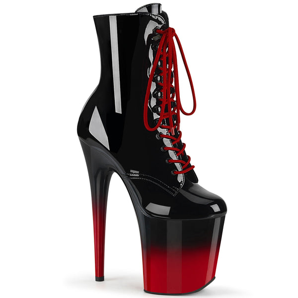 FLAMINGO-1020BR-H Plateau Stiefeletten Schwarz Rot | Pleaser