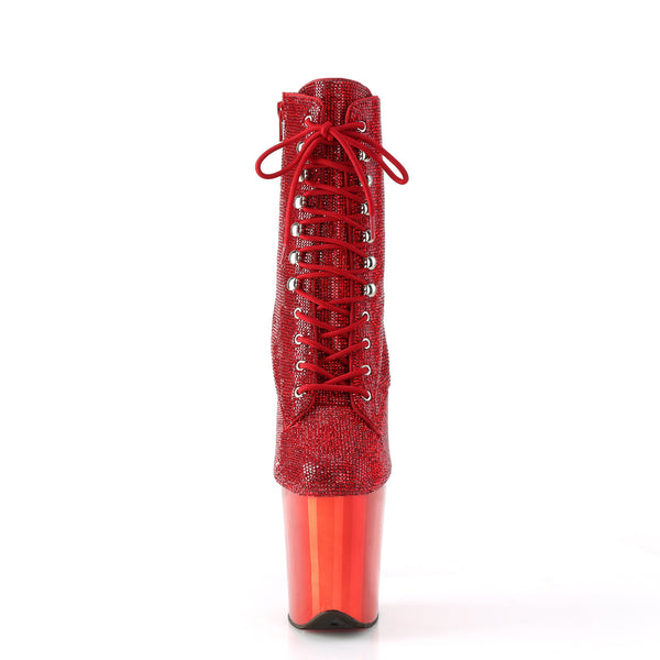 FLAMINGO-1020CHRS Plateau Stiefeletten Rot Glitzer Lack Strass von Pleaser – Ansicht 2