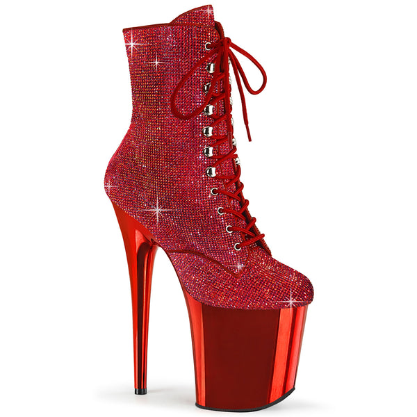 FLAMINGO-1020CHRS Plateau Stiefeletten Rot Glitzer Lack Strass von Pleaser
