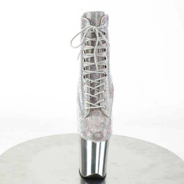 FLAMINGO-1020CHRS Plateau Stiefeletten - Silber/Mehrfarbig Glitzer von Pleaser – Ansicht 2