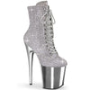 FLAMINGO-1020CHRS Plateau Stiefeletten - Silber Glitzer | Pleaser