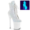 FLAMINGO-1020LG - Plateau Stiefeletten - Weiß/Glitzer Glow in Dark | Pleaser