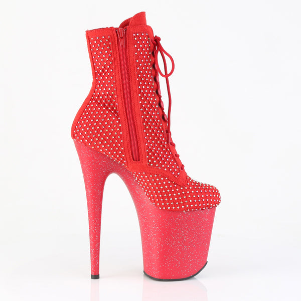 FLAMINGO-1020RM Plateau Stiefeletten Rot Glitzer Strass Netz von Pleaser – Ansicht 5