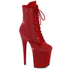 FLAMINGO-1020RM Plateau Stiefeletten Rot Glitzer Strass Netz von Pleaser