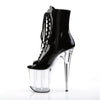 FLAMINGO-1021 Plateau Peeptoe Stiefeletten Schwarz Lack Transparent | Pleaser