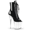 FLAMINGO-1021 Plateau Peeptoe Stiefeletten Schwarz Lack Transparent | Pleaser