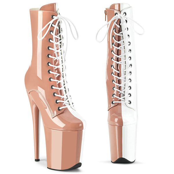 FLAMINGO-1040TT Plateau Stiefeletten Beige/Weiß von Pleaser