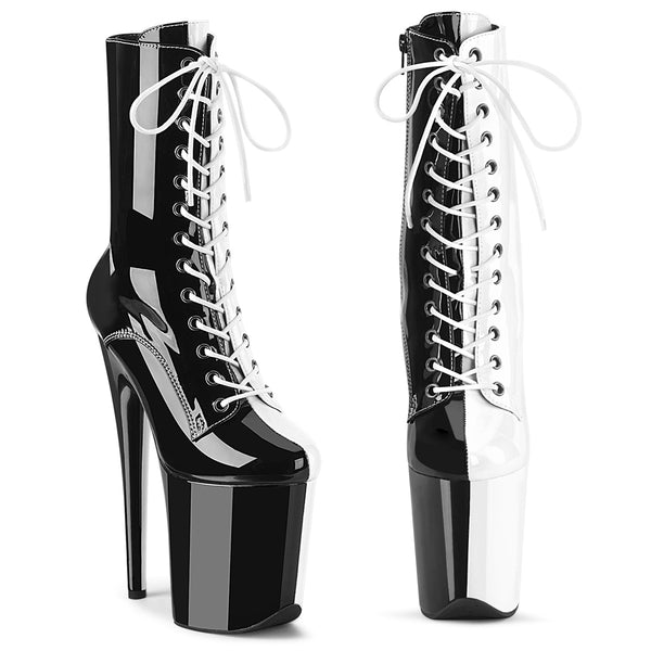 FLAMINGO-1040TT Plateau Stiefeletten Schwarz/Weiß Lack von Pleaser