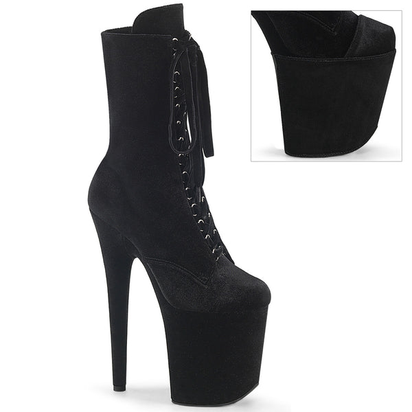 FLAMINGO-1045VEL Plateau Stiefeletten - Schwarz Velour von Pleaser