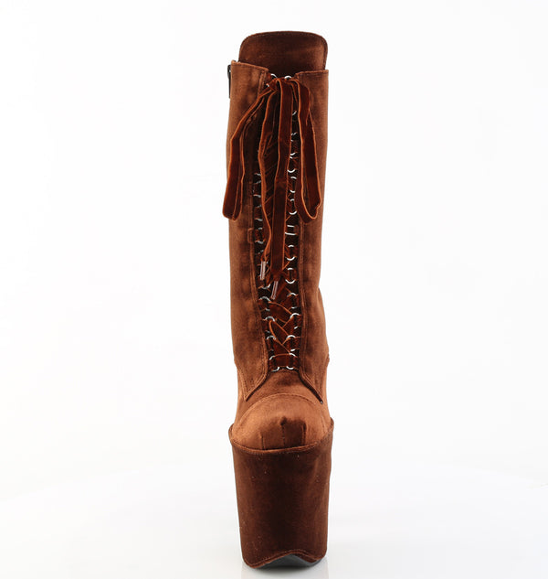 FLAMINGO-1045VEL Plateau Stiefeletten Braun Velour/Wildleder von Pleaser – Ansicht 2