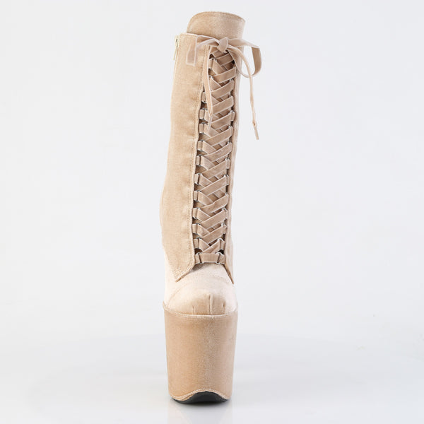 FLAMINGO-1045VEL Plateau Stiefeletten Beige Velour von Pleaser – Ansicht 2