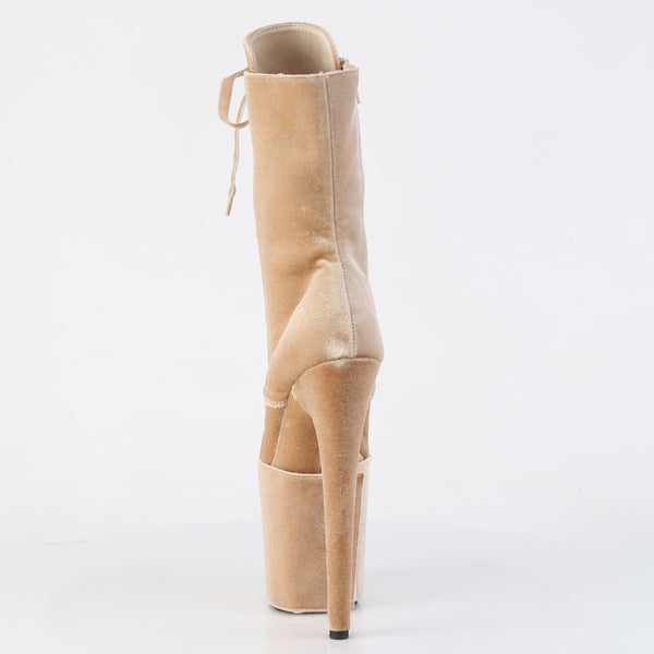 FLAMINGO-1045VEL Plateau Stiefeletten Beige Velour von Pleaser – Ansicht 4