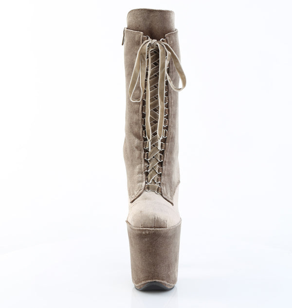 FLAMINGO-1045VEL Plateau Stiefeletten - Braun Velour von Pleaser – Ansicht 2