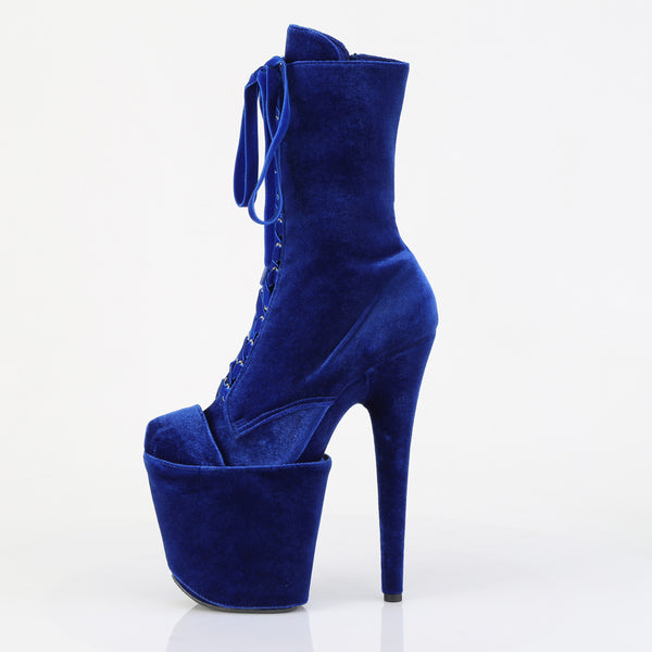 FLAMINGO-1045VEL Plateau Stiefeletten - Blau Velour | Pleaser