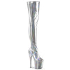 FLAMINGO-3000HWR Overknee Plateau Stiefel Silber von Pleaser