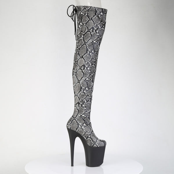 FLAMINGO-3008SP-BT Plateau Overknee Stiefel Grau Schlangenmuster von Pleaser – Ansicht 5