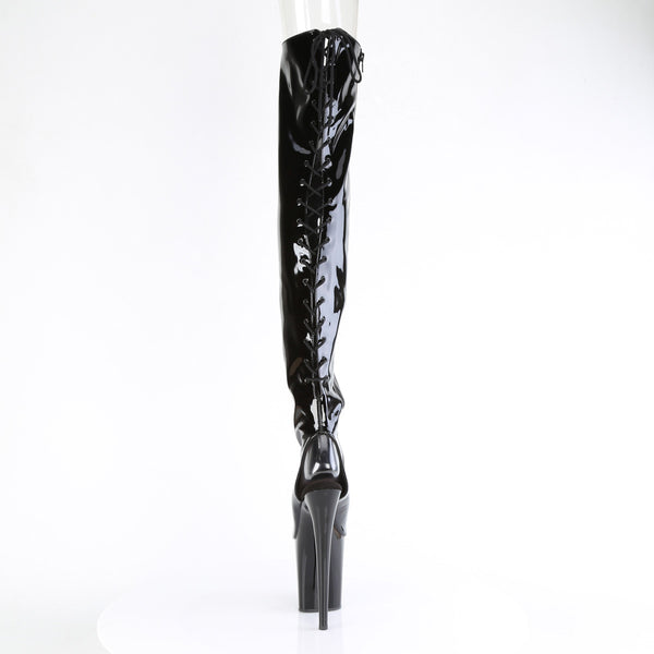 FLAMINGO-3017 - Plateau Overknee Stiefel Peeptoe mit offener Verse - Schwarz lack von Pleaser – Ansicht 4