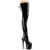 FLAMINGO-3017 - Plateau Overknee Stiefel Peeptoe mit offener Verse - Schwarz lack von Pleaser
