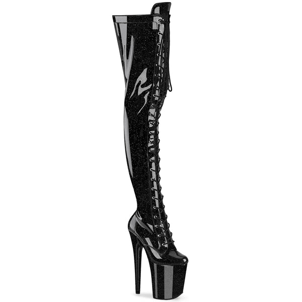 FLAMINGO-3020GP Plateau Overknee Stiefel Schwarz Lack Glitzer von Pleaser