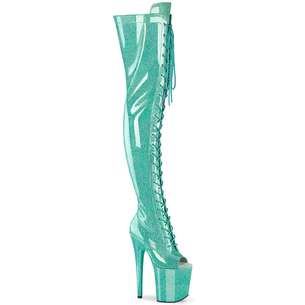 FLAMINGO-3021GP Plateau Overknee Stiefel türkis von Pleaser