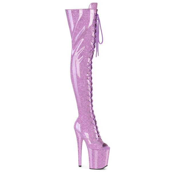 FLAMINGO-3021GP Plateau Overknee Stiefel Lila von Pleaser