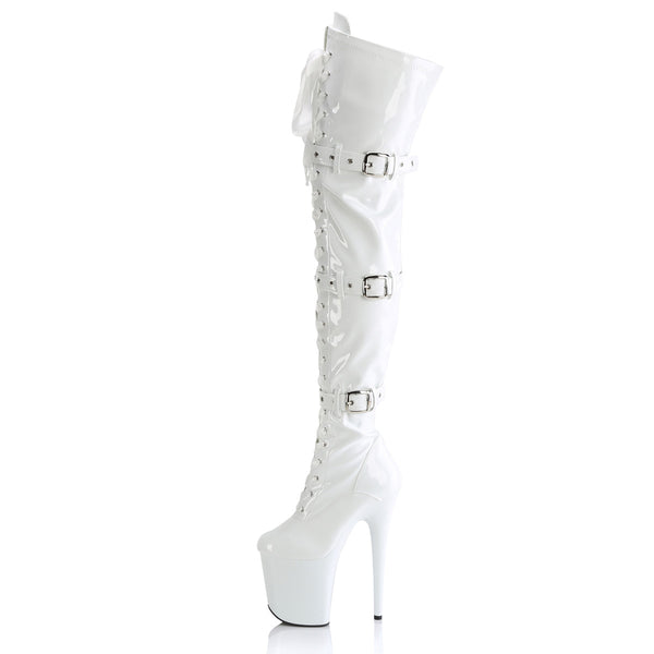 FLAMINGO-3028 Plateau Overknee Stiefel Weiß Lack | Pleaser