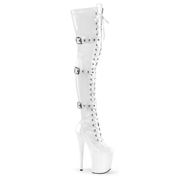FLAMINGO-3028 Plateau Overknee Stiefel Weiß Lack | Pleaser