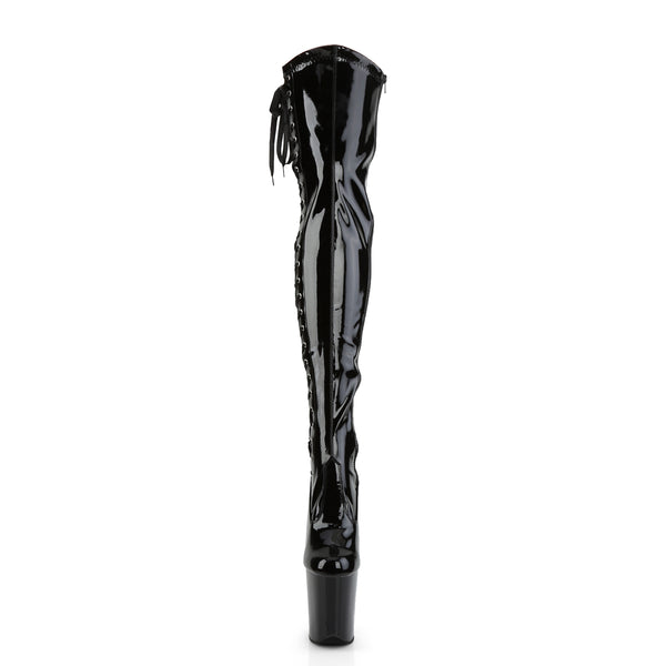 FLAMINGO-3050 Plateau Overknee Stiefel Schwarz Lack | Pleaser