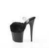 FLAMINGO-808FUR Plateau Sandaletten Schwarz Lack Kunstfell | Pleaser