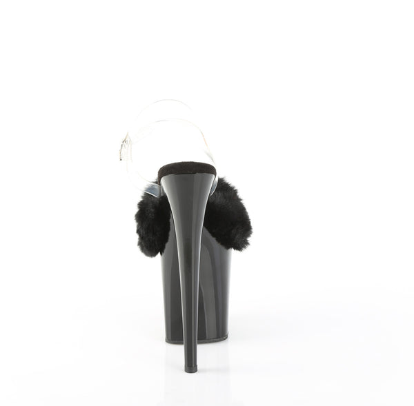 FLAMINGO-808FUR Plateau Sandaletten Schwarz Lack Kunstfell | Pleaser