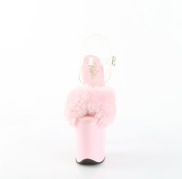 FLAMINGO-808FUR Plateau Sandaletten Rosa Lack Kunstfell | Pleaser