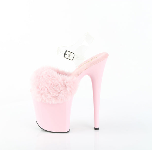 FLAMINGO-808FUR Plateau Sandaletten Rosa Lack Kunstfell | Pleaser