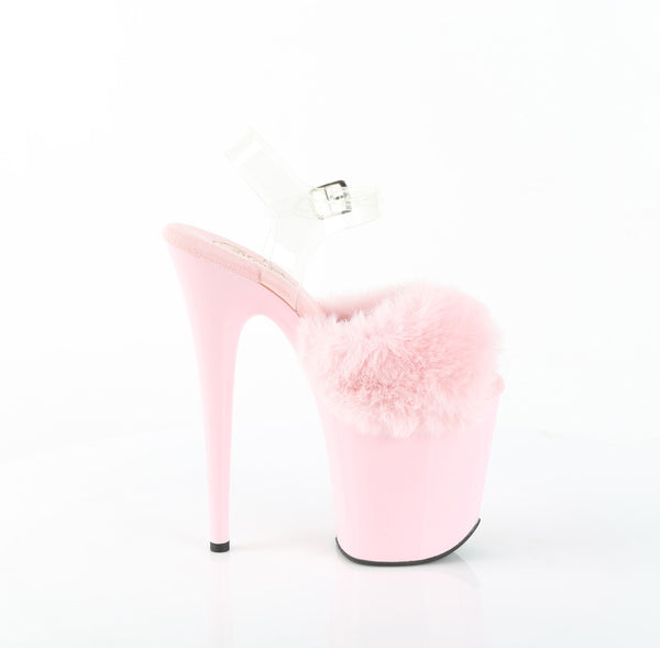 FLAMINGO-808FUR Plateau Sandaletten Rosa Lack Kunstfell | Pleaser