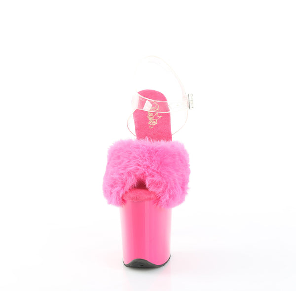 FLAMINGO-808FUR Plateau Sandaletten Pink Lack Kunstfell | Pleaser