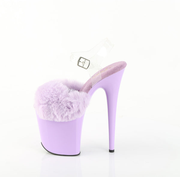 FLAMINGO-808FUR Plateau Sandaletten Lila Lack Kunstfell | Pleaser