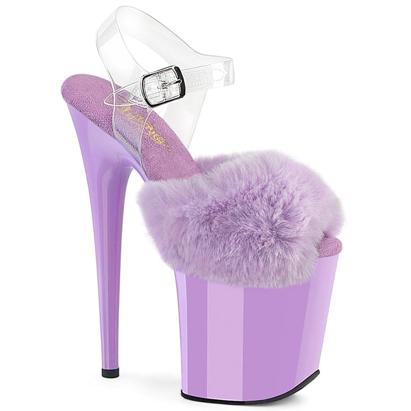 FLAMINGO-808FUR Plateau Sandaletten Lila Lack Kunstfell | Pleaser