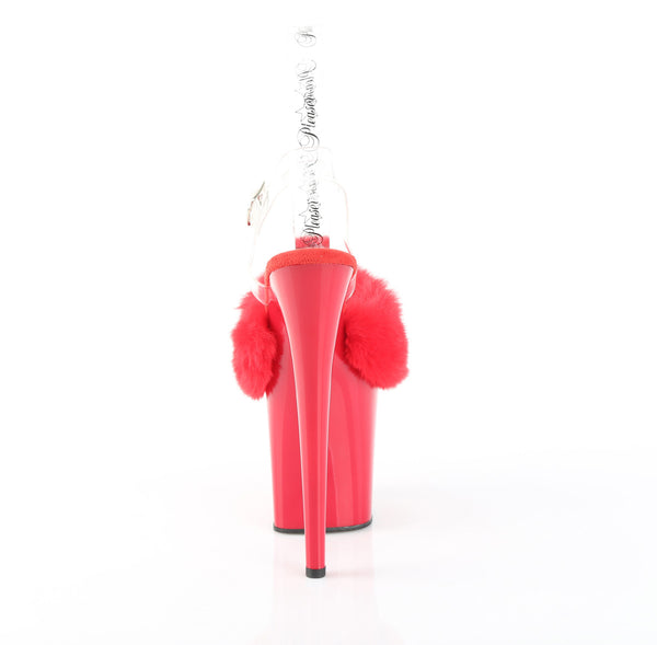 FLAMINGO-808FUR Plateau Sandaletten Rot Lack Kunstfell | Pleaser